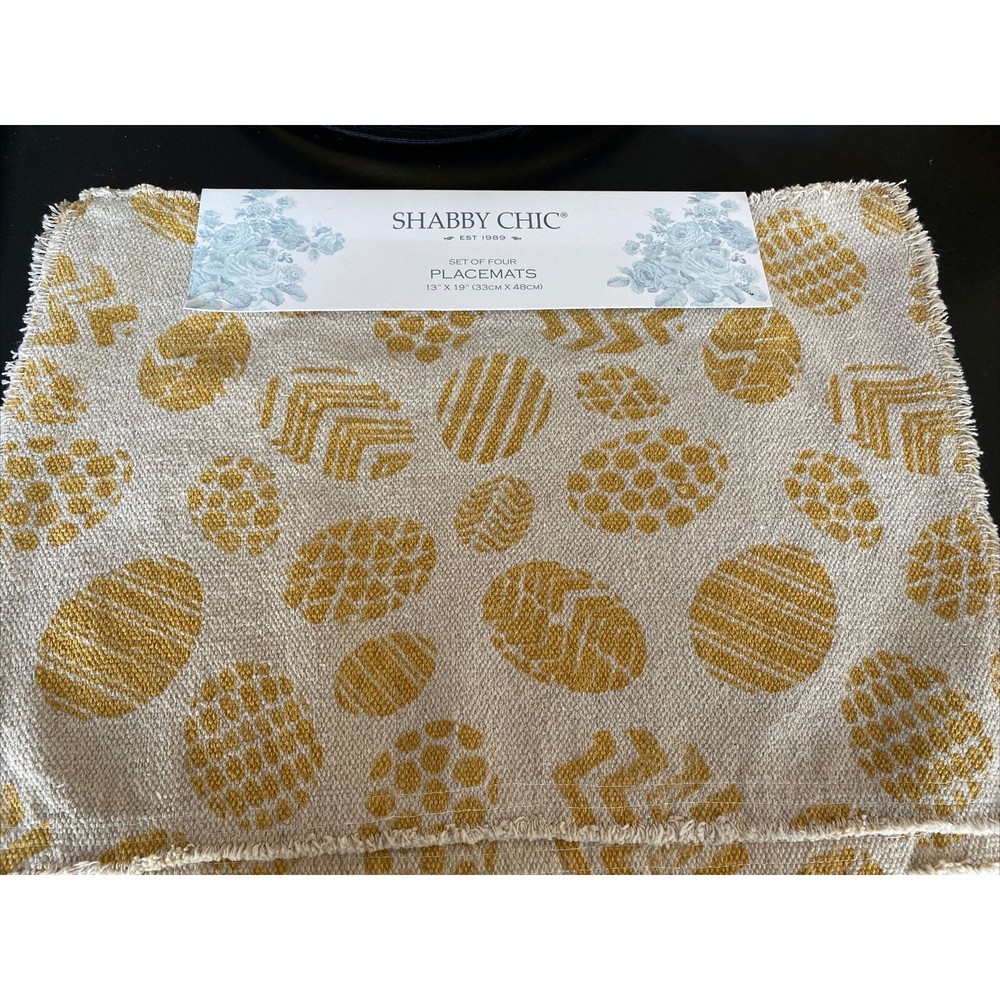 Shabby Chic set of 4 gold Easter Egg placemats NEW Rachel Ashwell 13 X 19”